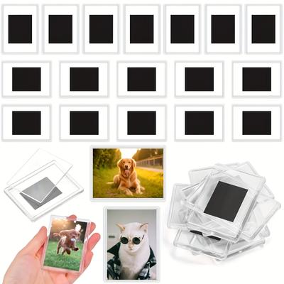 12/20PC Clear Magnet Photoes Holders Acrylic Refrigerator Magnetic Display Frames Office DIY Insert Photo Picture Storage Holder
