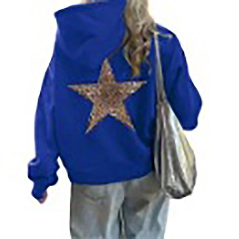 Mode Einfacher Leopardenmuster Fünfzackiger Stern Kapuzenpullover Lässig Locker Kängurutasche Kordelzug Pullover Oberteile