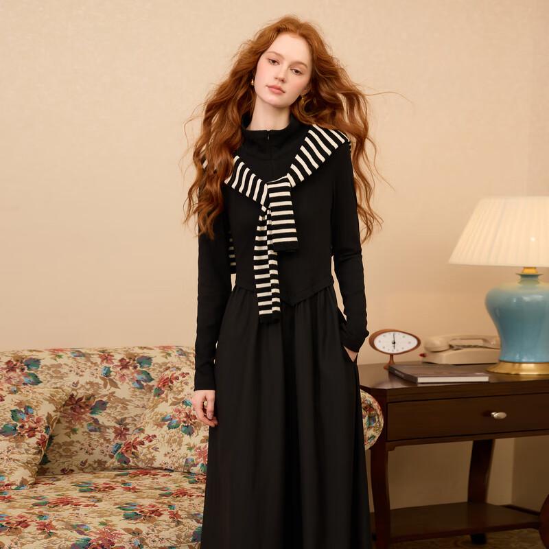 

Sancai 2025 Winter Stand Collar A-Line Maxi Dress S