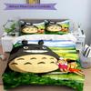 Nachbar Totoro Abenteuer Druck 3-teiliges Bettwäsche-Set Bettbezug mit 2 Kissenbezügen Zuhause Geburtstagsgeschenk