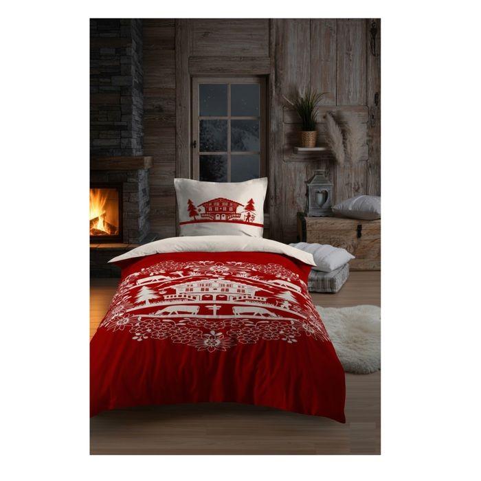Housse de couette et taie 140 x 200 cm Chalet de Valloire rouge
