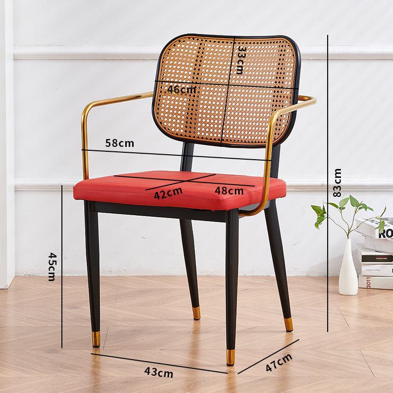 Nordic Light Luxury Wrought Iron Rattan Dining Chair - European Style for Home, Hotel, Cafe, or Leisure.