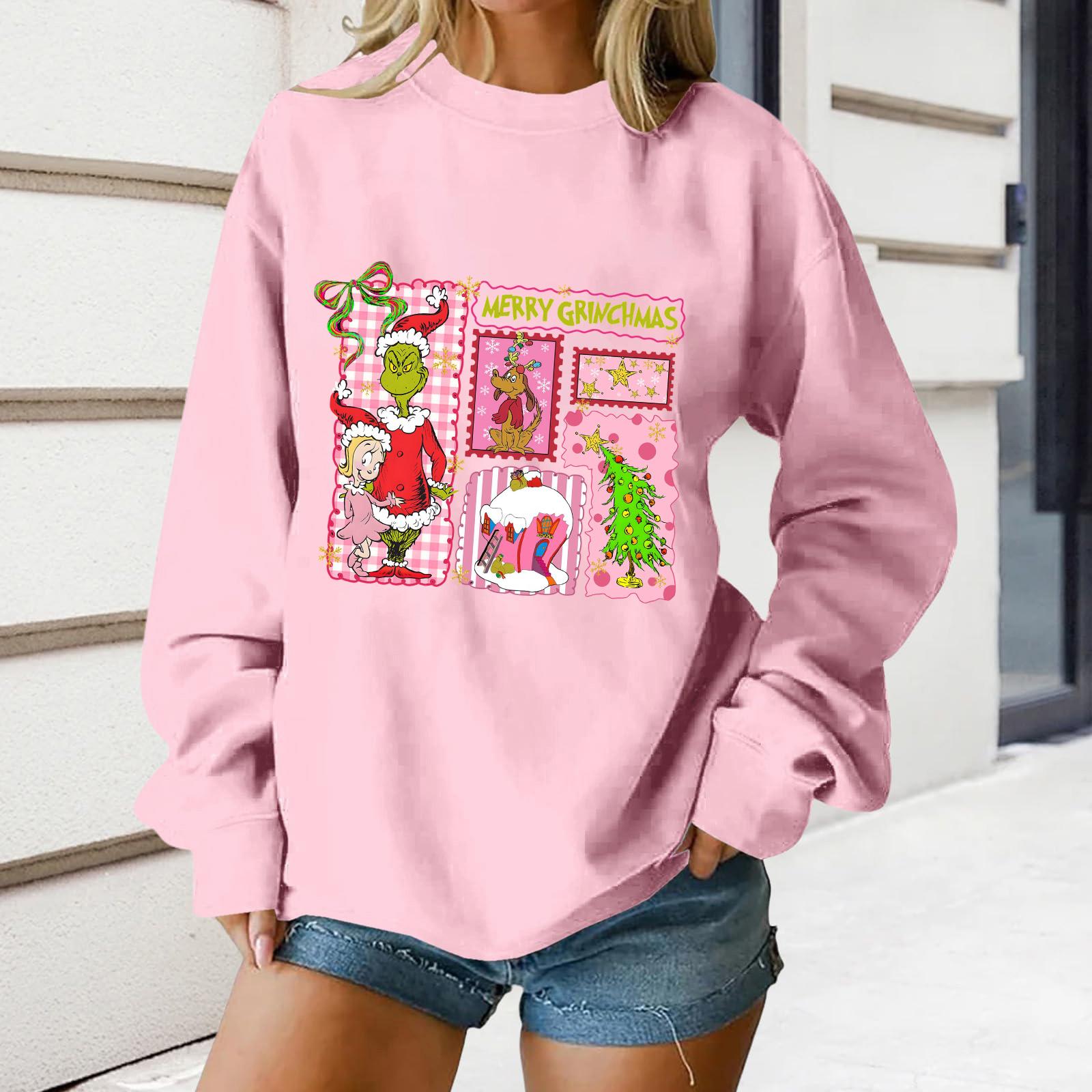 

Жіночий вільний зручний повсякденний модний світшот з круглим вирізом та довгими рукавами з принтом персонажа L рожевий