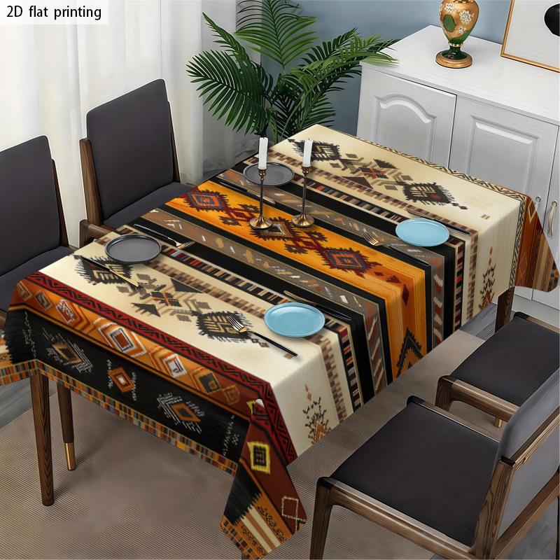 Soft Fashionable Beautiful Ethnic Style Geometric Pattern Tablecloth, Machine Washable And Easy To Clean, Dining Table Coffee Table Study Table Coffee