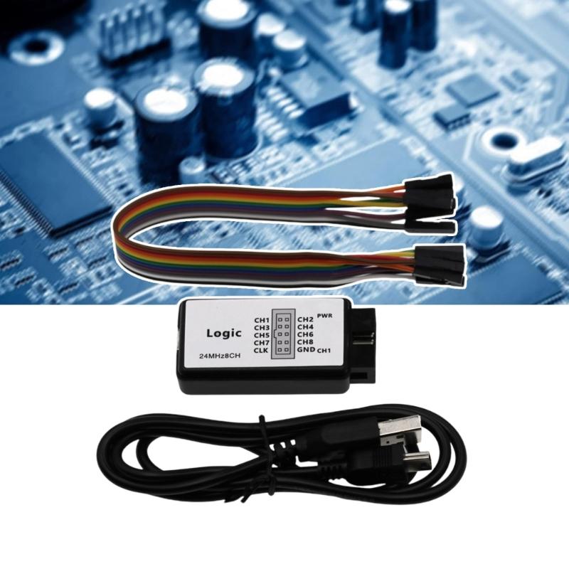 USB Logics Analyzers Device 24M Sampling Rate 8 Channel with Ferrite Rings USB Cable UART IIC SPI Debug Logics Analyzers