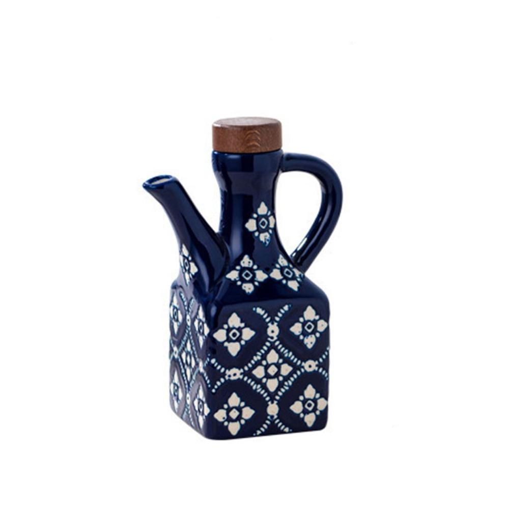 Kitchen Seasoning Tools Handle Ceramic Oil Pot Blue Printed Ceramic Vinegar Pot 250ML Oil Bottle Kitchen Accessories
