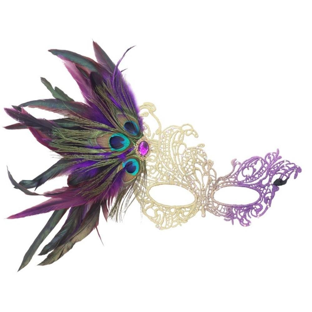Seductive Style Feather Mask Rhinestone Masquerade Mask Funny Halloween Festival Party Mask Girl фиолетовый