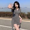 American Spice Girl Style POLO Neck Dress Women's Spring Dress New Design Irregular Slim Skinny Skirt