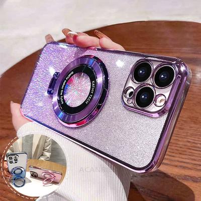 Glitter Plating Holder Silicone Case For Iphone 16 11 12 13 14 15 Pro Max Mini X Xs Xr Iphone16 16pro 16plus 15pro Stand Cover