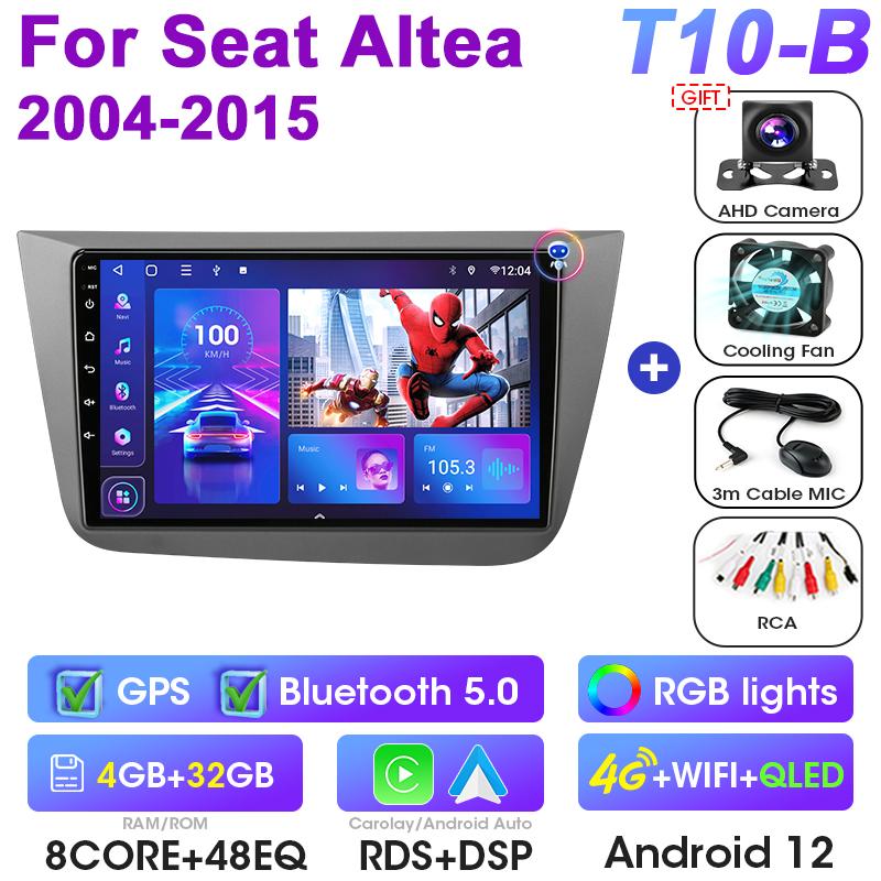 2 Din Android 12 Car Radio For Fiat Seat Altea 2004 - 2015 Multimedia Video Player GPS Carplay Auto Stereo 4G QLED DVD Head Unit