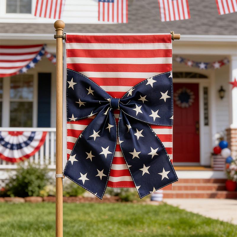 30X45CM Double Sided Bow America Flag United States American Flag Printing American Independence Day Garden Stripes Flag (as the picture,1PC)