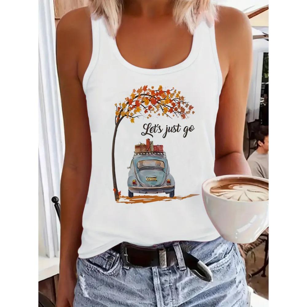 

Retro car casual printed vest with leaves S