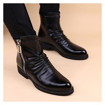 Fashion Men Fashion Party Nightclub Dress Autumn Winter Boots Black Stylish Original Leather Shoes Cowboy Ankle Boot Cool Short Botas