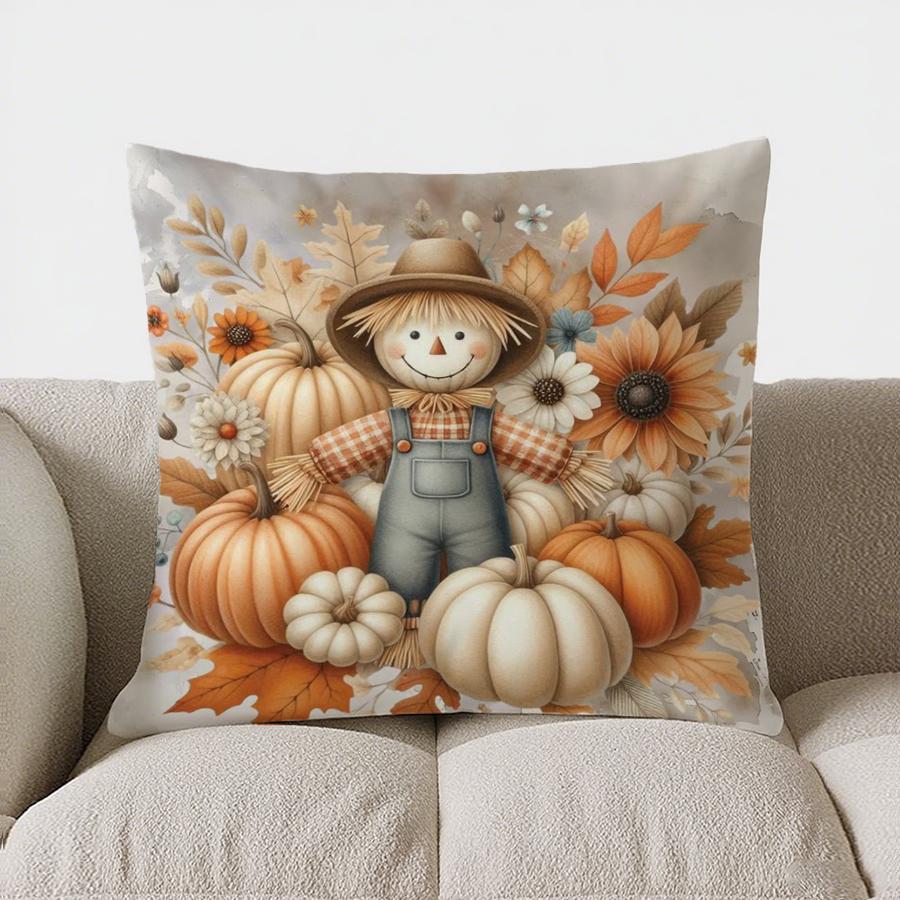 Home Decor Hello Fall: Pumpkins & Autumn Leaves Pillow Pattern Cushion Cover Suitable for Sofa Bedroom Car Pillow Cover