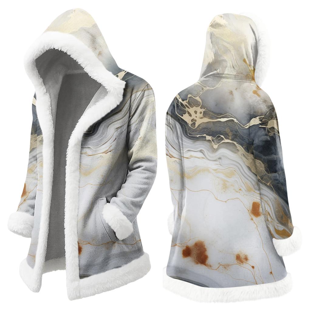 Unisex Casual And Fashionable Plush Collar Hooded Long Sleeved Floral Gradient Printing Jacket