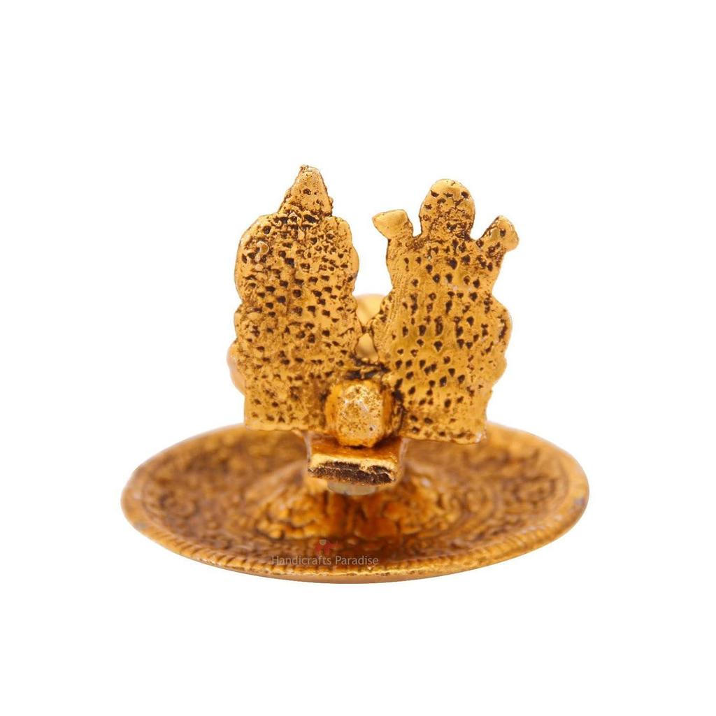 Lakshmi Ganesh Hand Diya In Metal Antique Gold Plated by Handicrafts Paradise