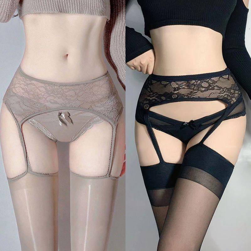 Débardeur en Dentelle de Soie Noire à l'Huile de Cheval Ultra-Doux avec Bas Sexy Hauts sur les Genoux
