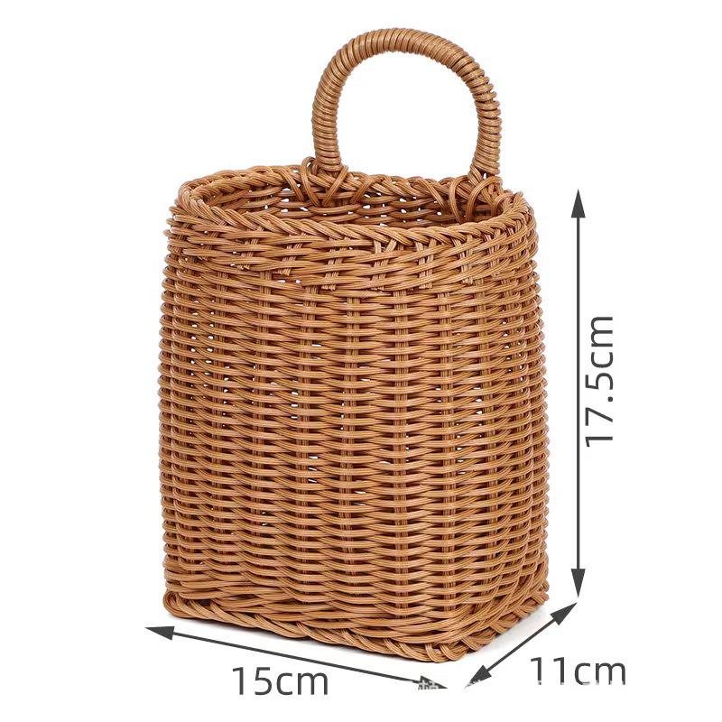 Wall-Mounted Rattan-Style Storage Rack for Kitchen & Bathroom