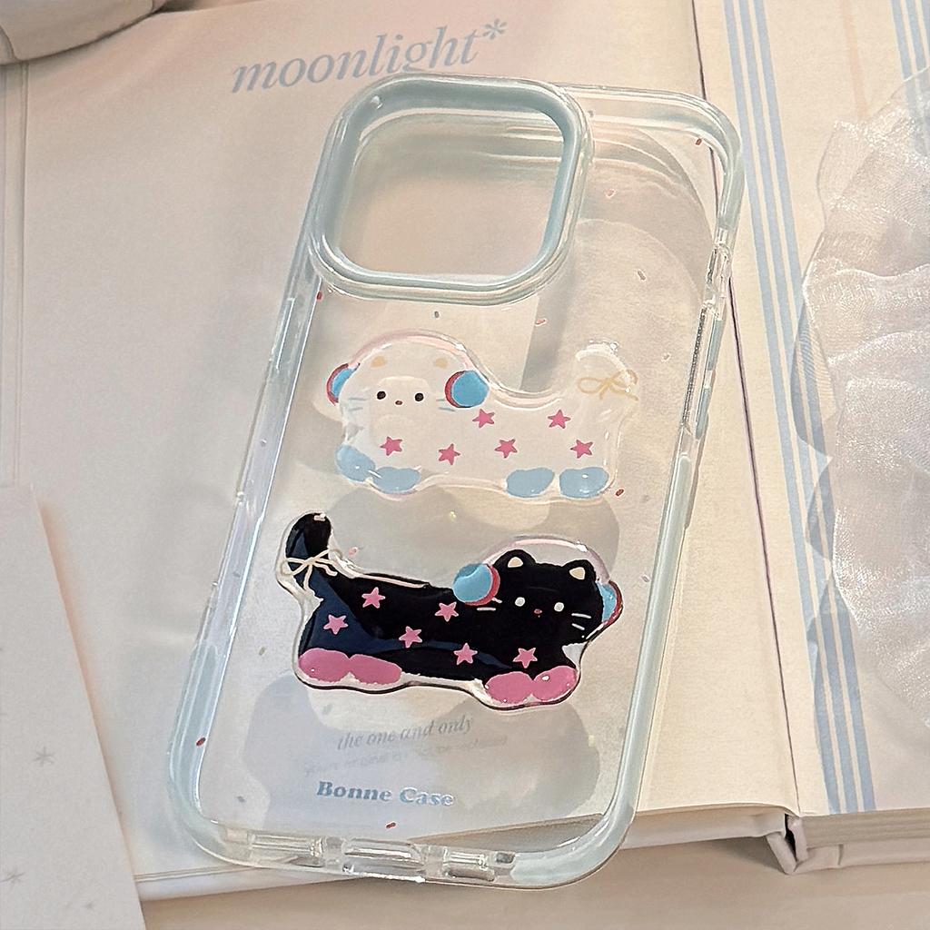 Blauer Spritzer Cartoon Katze IPhone 15 Apple 16 Promax Handyhülle Geeignet für 14 Sturzsicher 13 Dreidimensional 11 Weich