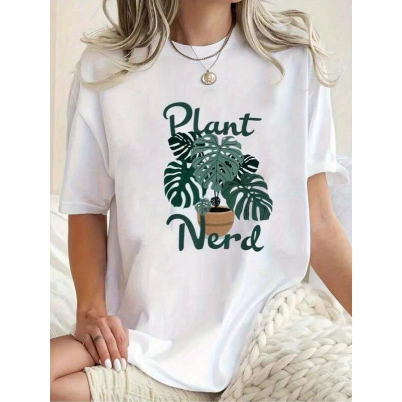 Women's & Unisex Monstera Leaf Print Crew Neck Short Sleeve Casual Tee, Botanical Graphic Top for Spring Summer