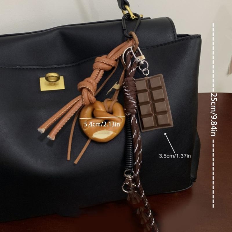 Bagel Pretzel Chocolate Bag Charm Pendant Keyring Braided Rope Keychain Charm for Backpack Purse Handbag Decorations