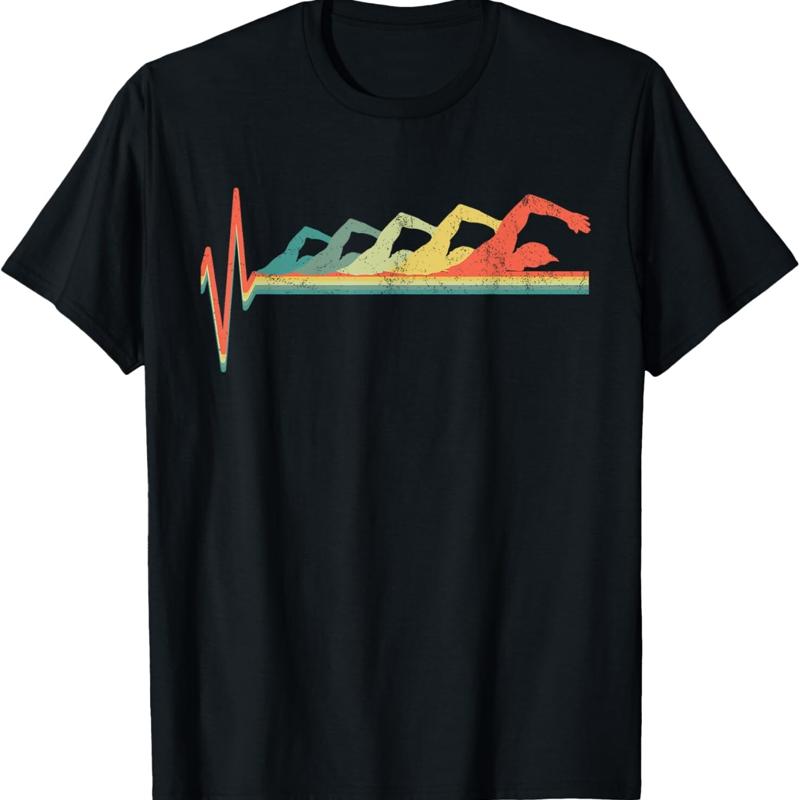 Swimming Swimmer Heartbeat Retro T Shirt - Men s Summer Cotton Graphic Tee S разноцветный