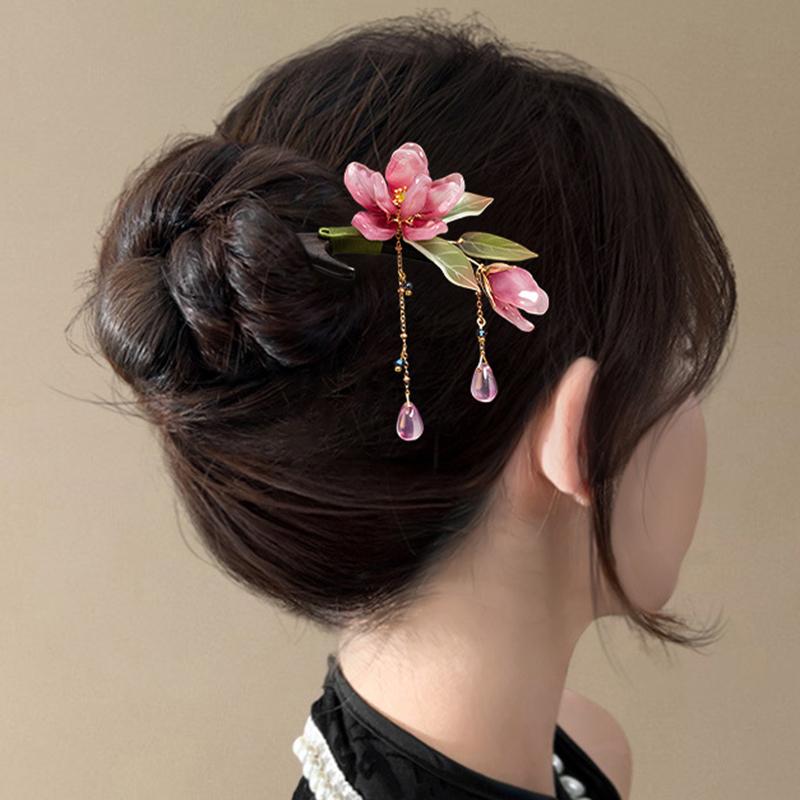 New Chinese Style Tassel Lotus Flower Hair Sticks for Women Wooden Hairpin Niche Design Handmade Ancient Style Hairpin