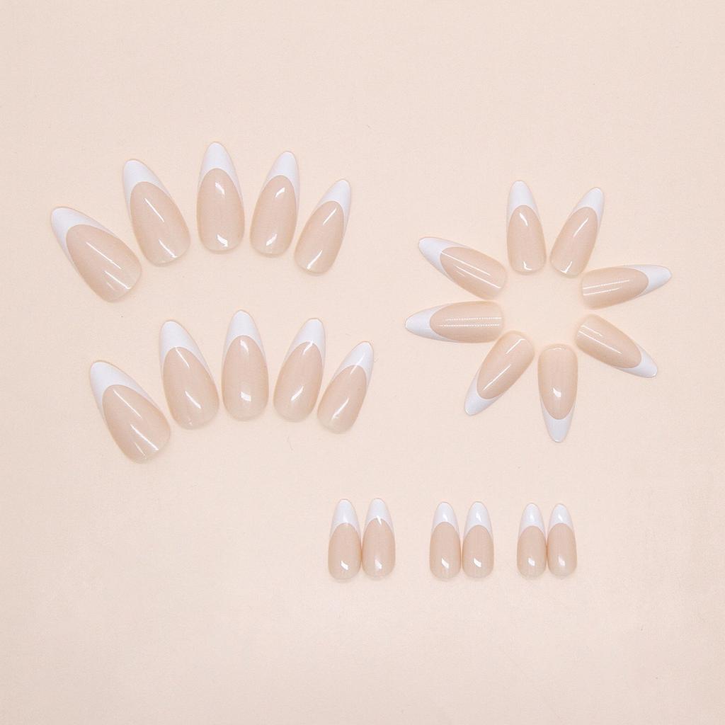 French Style Artificial Nails Beige White 24 Pieces Durable Comfortable For Wedding Party Daily Use