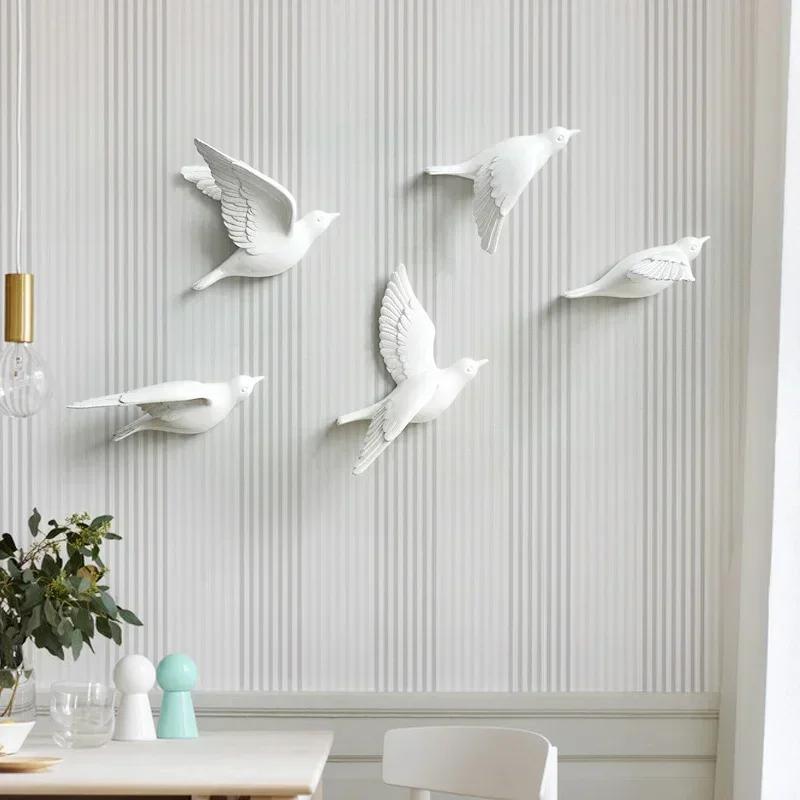 1 Pcs 3D Wall Sticker Ornament Art European Resin Birds Wall Hanging Crafts Decoration Home Livingroom Sofa Beautiful Simple