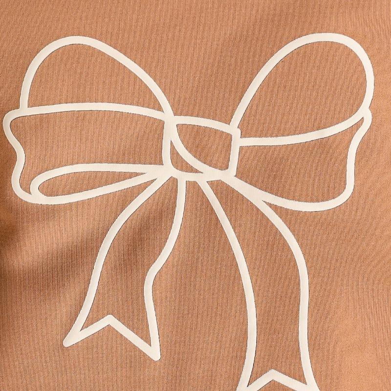 Girls' Fashionable Caramel-colored Bow Tie Set for Summer Children's Casual Short-sleeved Wide-leg Pants Two-piece Set