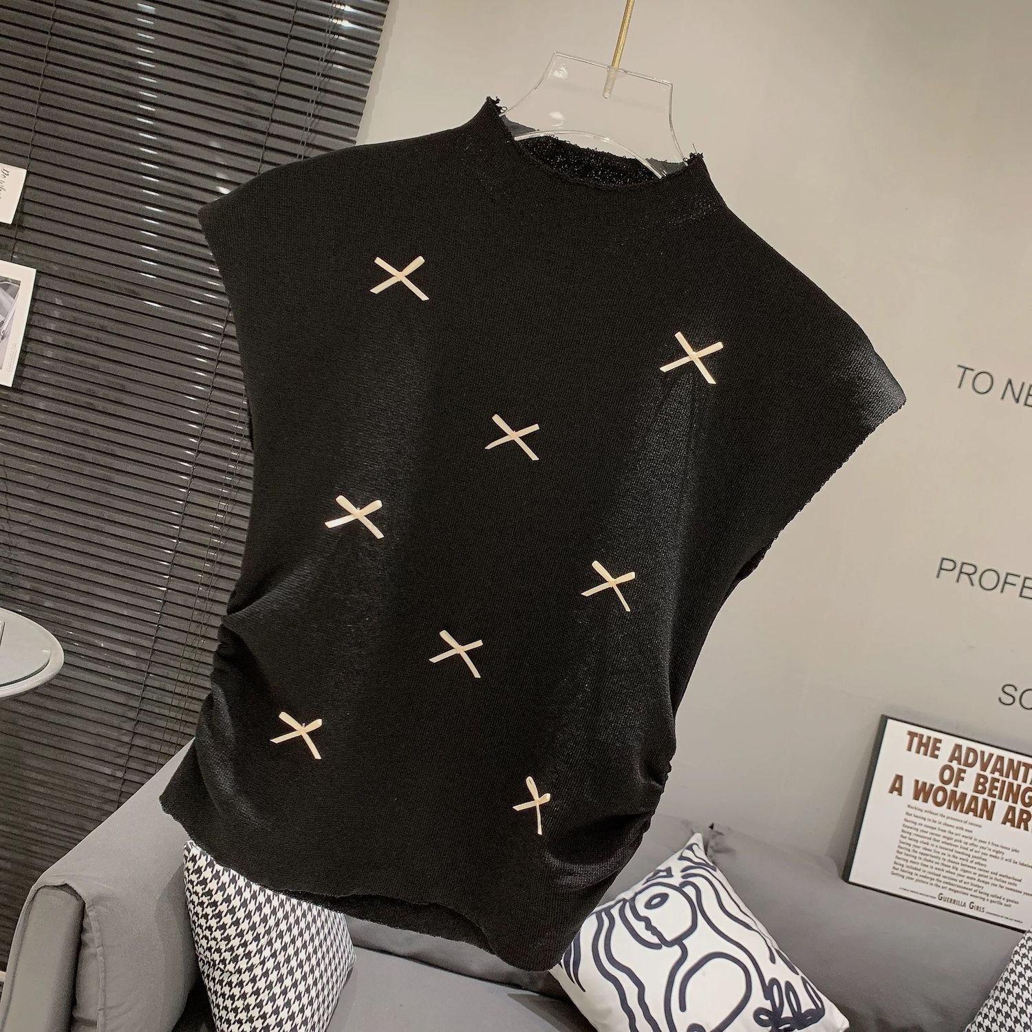 

Женский трикотажный топ без рукавов в корейском стиле, с темпераментным, милым и нежным бантом, высоким воротником средней высоты, прилегающего силуэта, высокого класса L чёрный