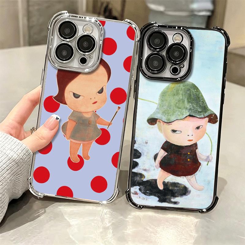 Y-Yoshitomo Nara Soft Phone Case For iPhone 15 16 17 Air 14 Pro Max 16E Plus 13 12 Mini Plating Anti-Fall Fundas