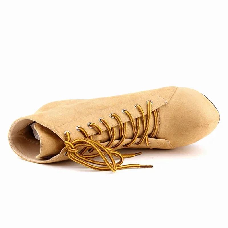 Women Boots Stiletto Autumn Winter Fashion 14cm Sexy Platform Round Toe High Heels Pumps Lace-Up Ankle Flock Shoes Large Size 43