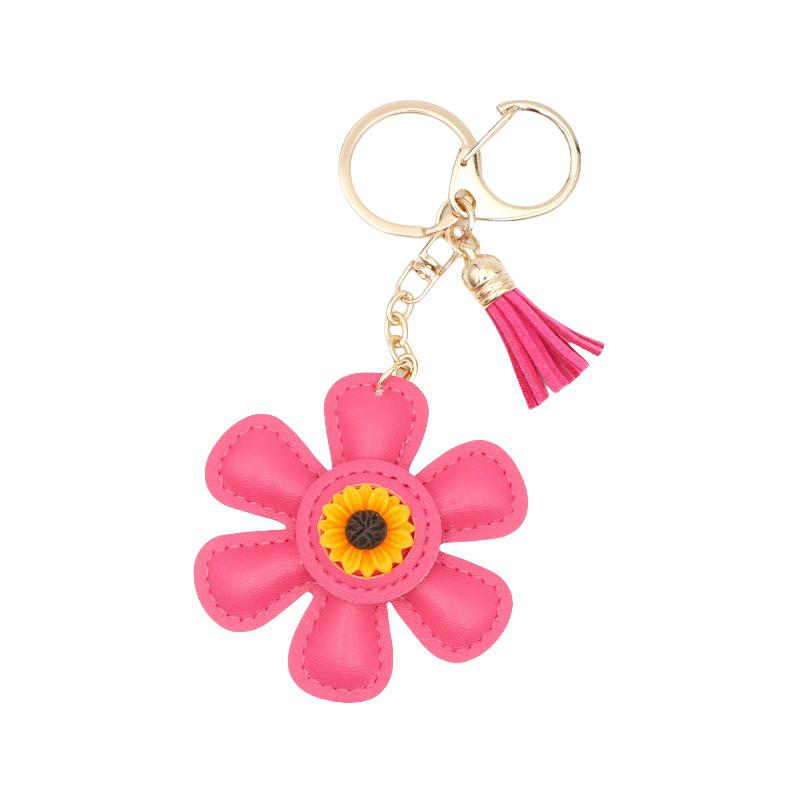 Creative Sunflower Bag Charm Keychain Pu Leather Pendant Keyring Sweet Charm Flower Hanging Bag Backpack Deco Accessory Gift