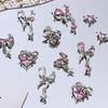 Nail Art Diamond Pink Zircon Bow Pendant Jewelry New Light Luxury Silver Butterfly Love Diamond