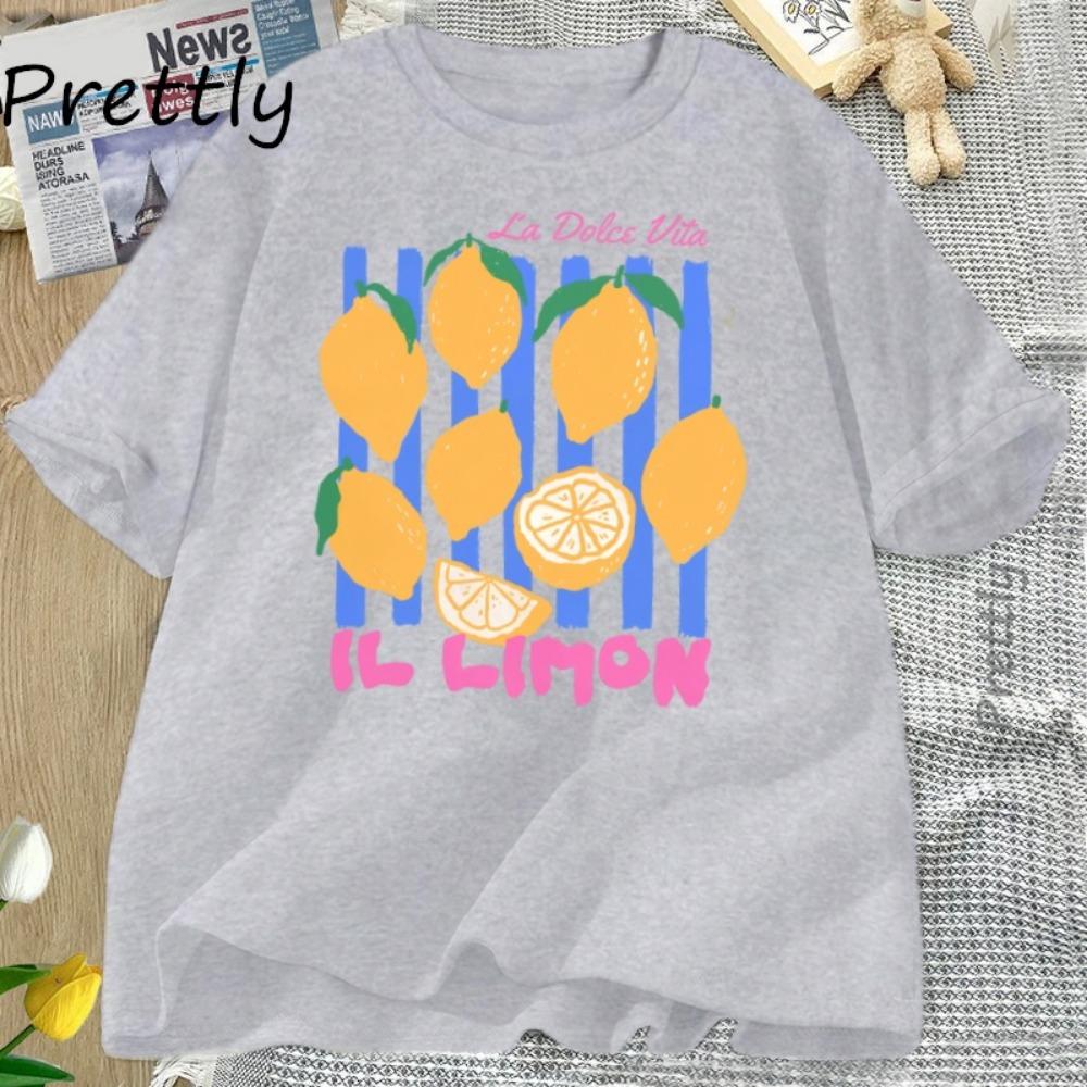 Lemon Tshirt Italian Summer Fruit T Shirt  Short Sleve Loose Tshirt Women Ladies Vintage Graphic Tees Aesthetic Clothes