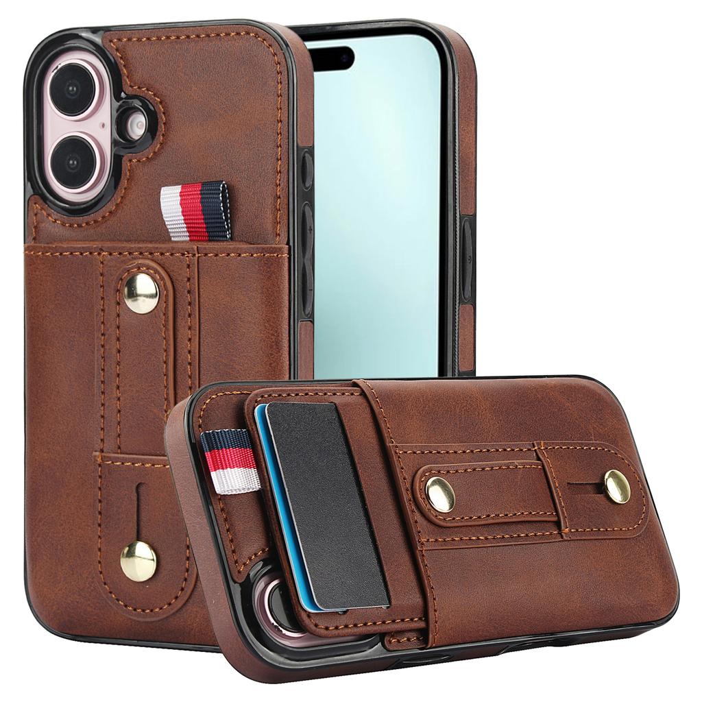 For iPhone 17 Case PU Leather+TPU Hidden Card Holder Drop-proof Phone Cover with Kickstand