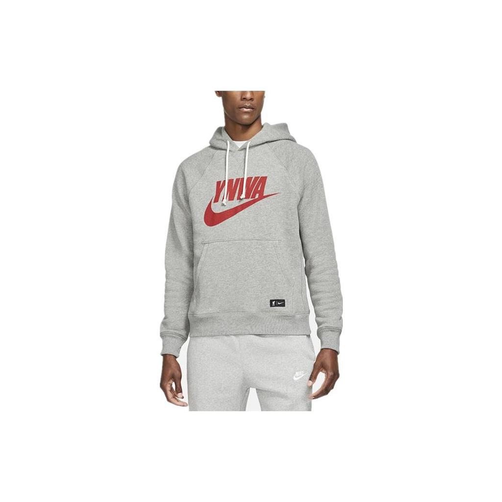 Nike Logo Print Drawstring Hoodie With Long Sleeves Men Tops Grey DD9736-002
