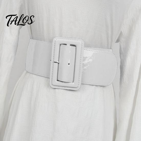 Vintage Style Elastic Waistband Adjustable Size Women Belt, Wide Faux Leather Square Buckle Belt with Buckle, Stretchy Dress Fashion Accessory