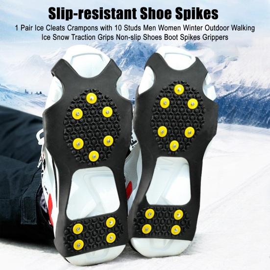 1 Pair Ice Cleats Crampons with 10 Studs Men Women Winter Outdoor Walking Ice Snow Traction Grips Non-slip Shoes Boot Spikes Grippers