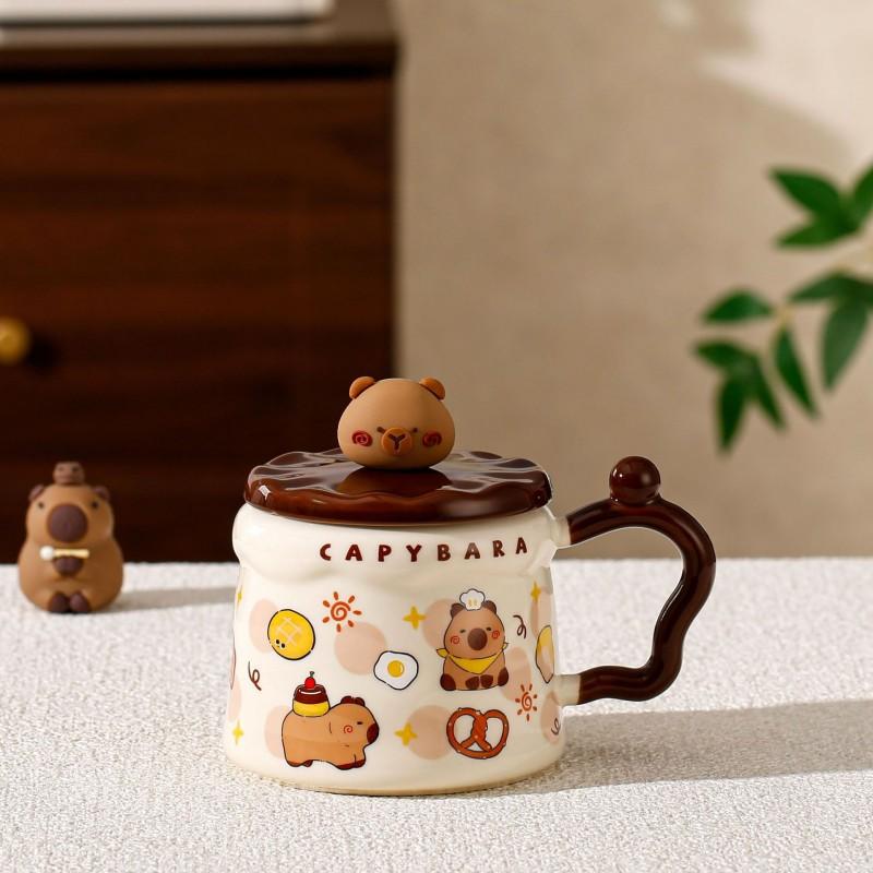 Capybara Mug With Lid Cute Ceramic Coffee Cup Office Couple Women 400ml