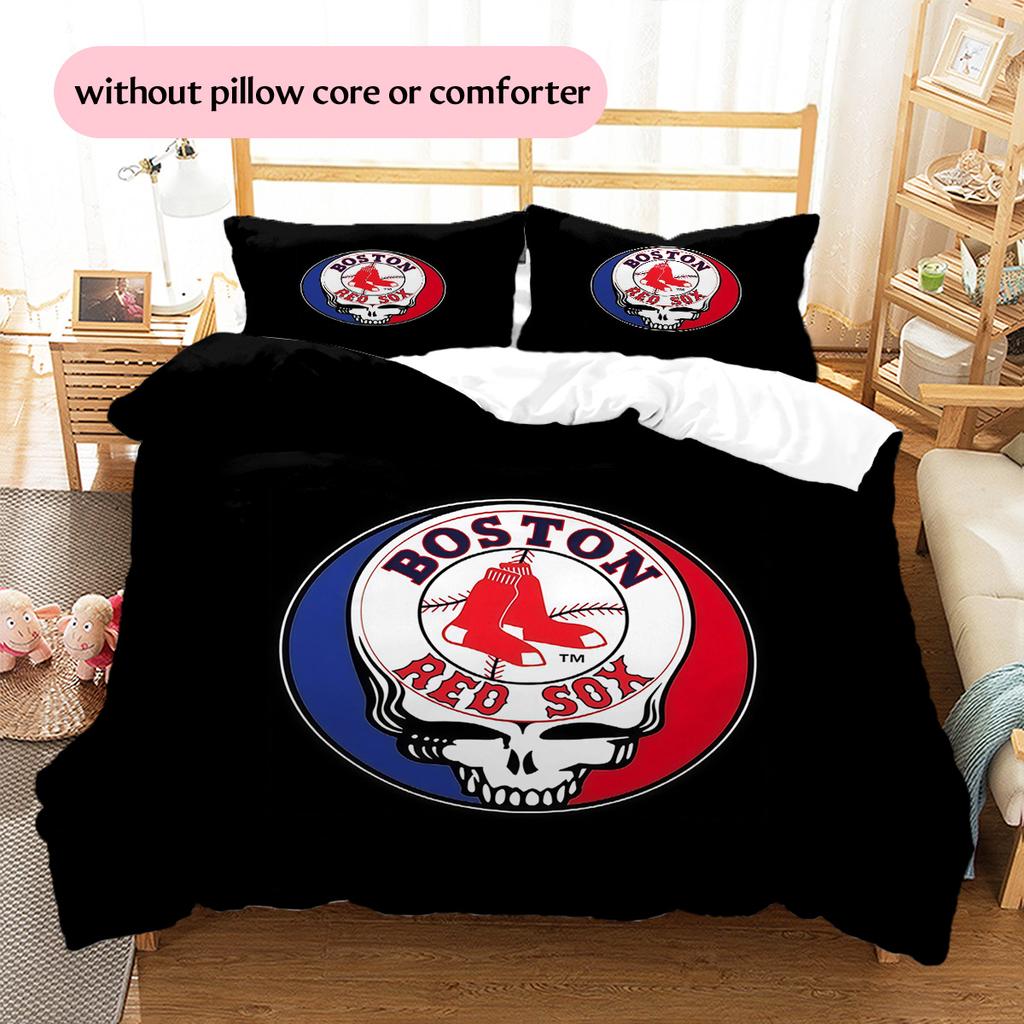 Boston Red Sox2 Pattern Bedding Quilt Set Home Decoration Gift (1 * duvet cover + 2 * pillowcase without core)