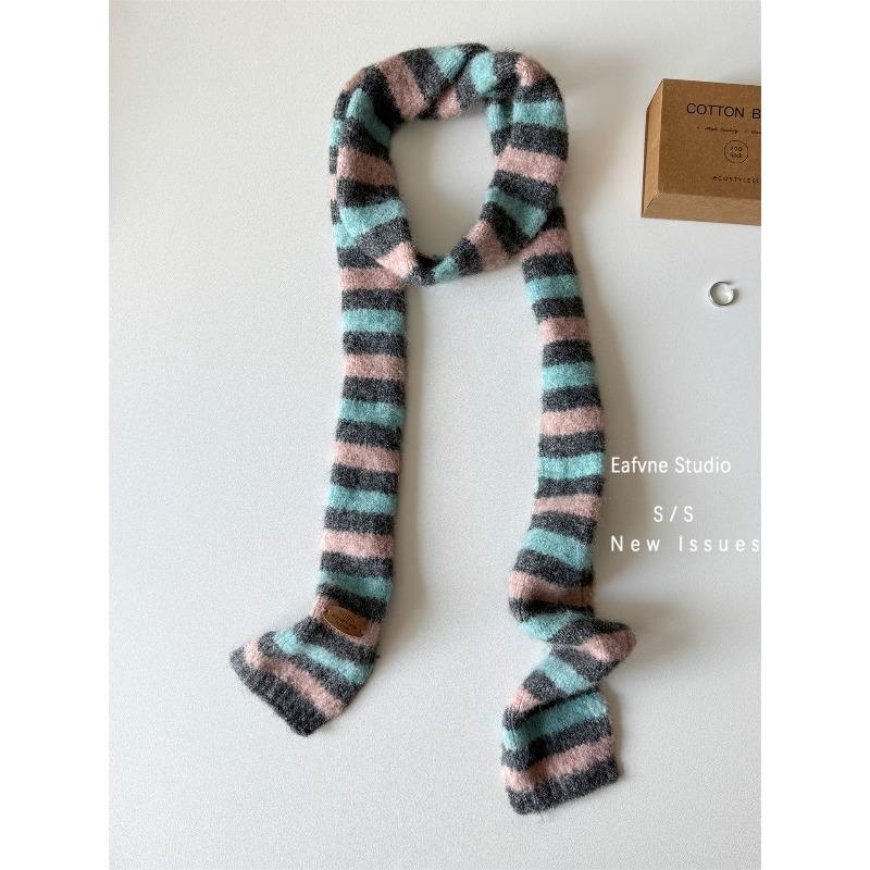 

Giant White Pumpkin Color Striped Narrow Long Japanese Scarf Hot Girl Autumn and Winter Decorative Scarf 190*10cm