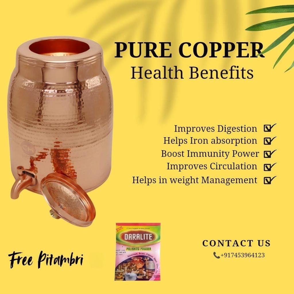 5 Litre Rudra Hammered Copper Water Dispenser (Matka) Container Pot with Pure Copper and Ayurvedic Health Benefits (50000 Ml)
