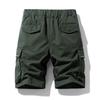 Mens Vintage Cotton Cargo Shorts Half Elastic Waist Multi Pockets Outdoor Trousers Men Knee-Length Casual Work Shorts