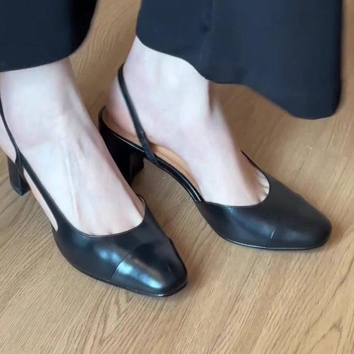 New French thick heel retro literary and artistic style one-pedal round head high heel sandals women's round head rear strap bag head shoes