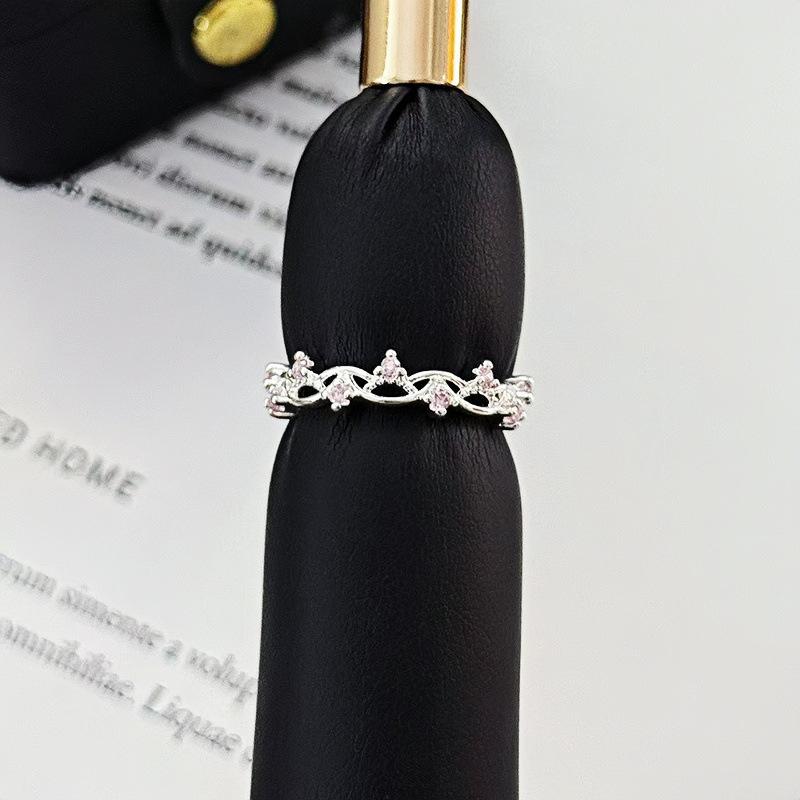Small Fine Circle Pink Diamond Purple Diamond Zir*****Pen Ring Women'S High Sense Light Luxury Cold Wind Ring Tide