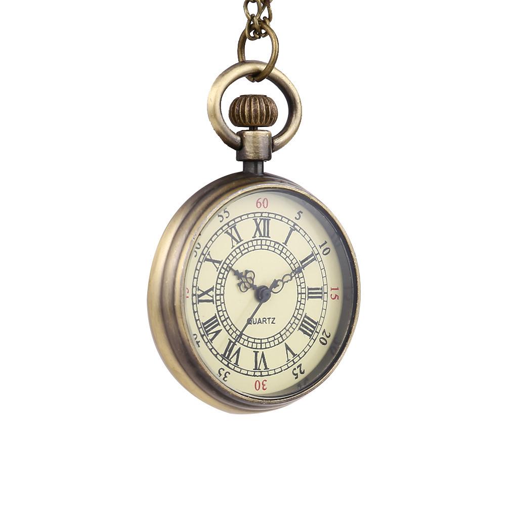 (Kung Pao Chicken)Vintage Round Dial Quartz Small Pocket Watch Classical Roman Scale Pocket Watch