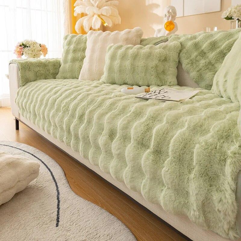 Tavşan Peluş Kalınlaşmak Kanepe Slipcover Evrensel Düz Renk Kanepe Havlu Kaymaz Kanepe Kapakları Oturma Odası Için Slipcovers Kanepe Havlu
