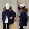 Fashion Winter Clothing Female White Duck Down Large Fur Collar Hooded Down Jacket Loose Casual Thickened Warm Short Parkas
